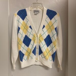 Nordstrom Women's Argyle Cardigan - Blue, Yellow, Cream Size S